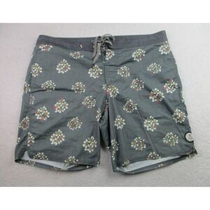 Roark Revival Board Shorts Mens 38 Gray Floral AOP Drawstring Swim Surfing Beach